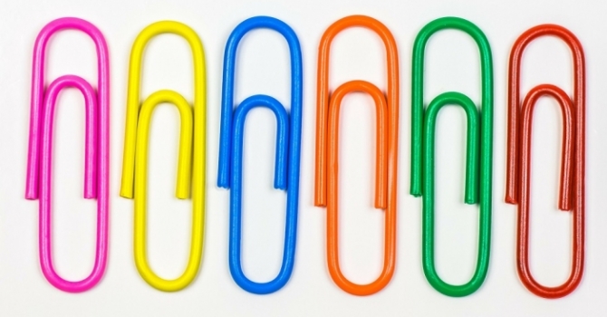6 Color Paper Clips Standing In Order