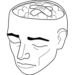 Sketch: Band-aid on brain of head sliced open